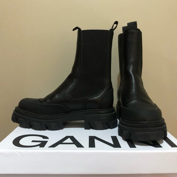 GANNI Paneled Recycled-Leather Chelsea Boots Size 8 - Picture 4 of 11